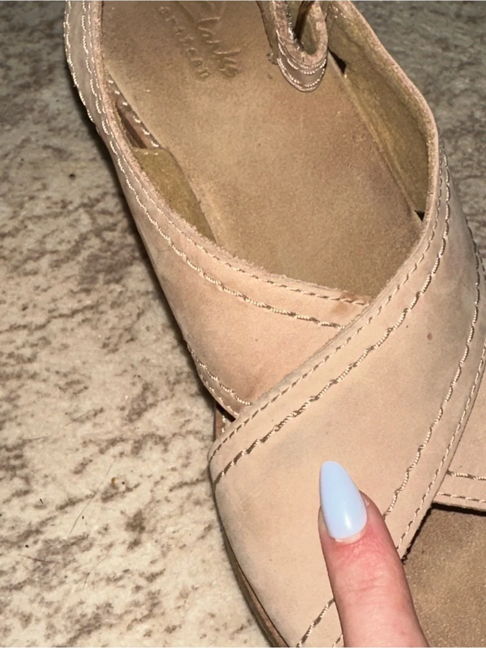 Clarks Collection Nubuck Cork Wedge Sandals Taupe Beige Velcro Comfort Shoes